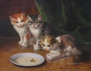Alfred Brunel de Neuville chats et abeilles Peinture à l'huile